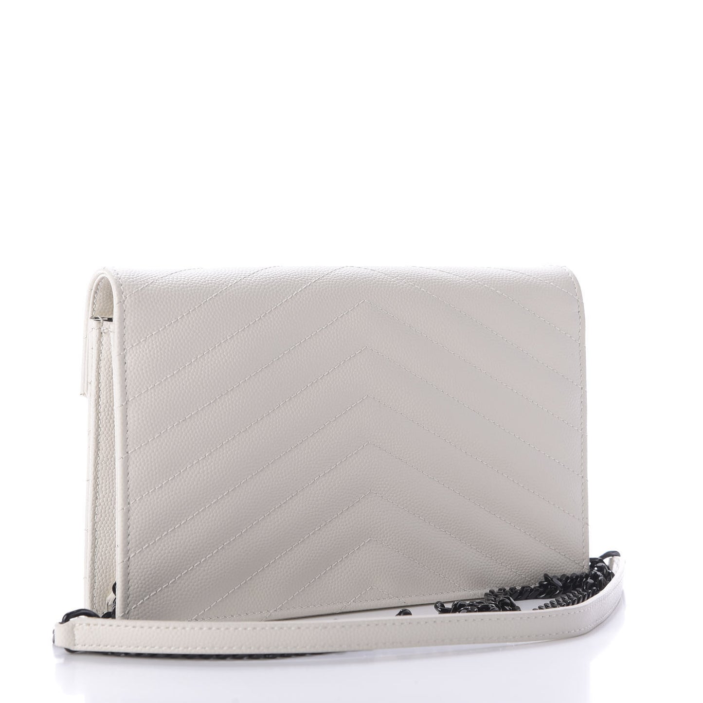 Grain De Poudre Matelasse Chevron Monogram Envelope Chain Wallet Dove White