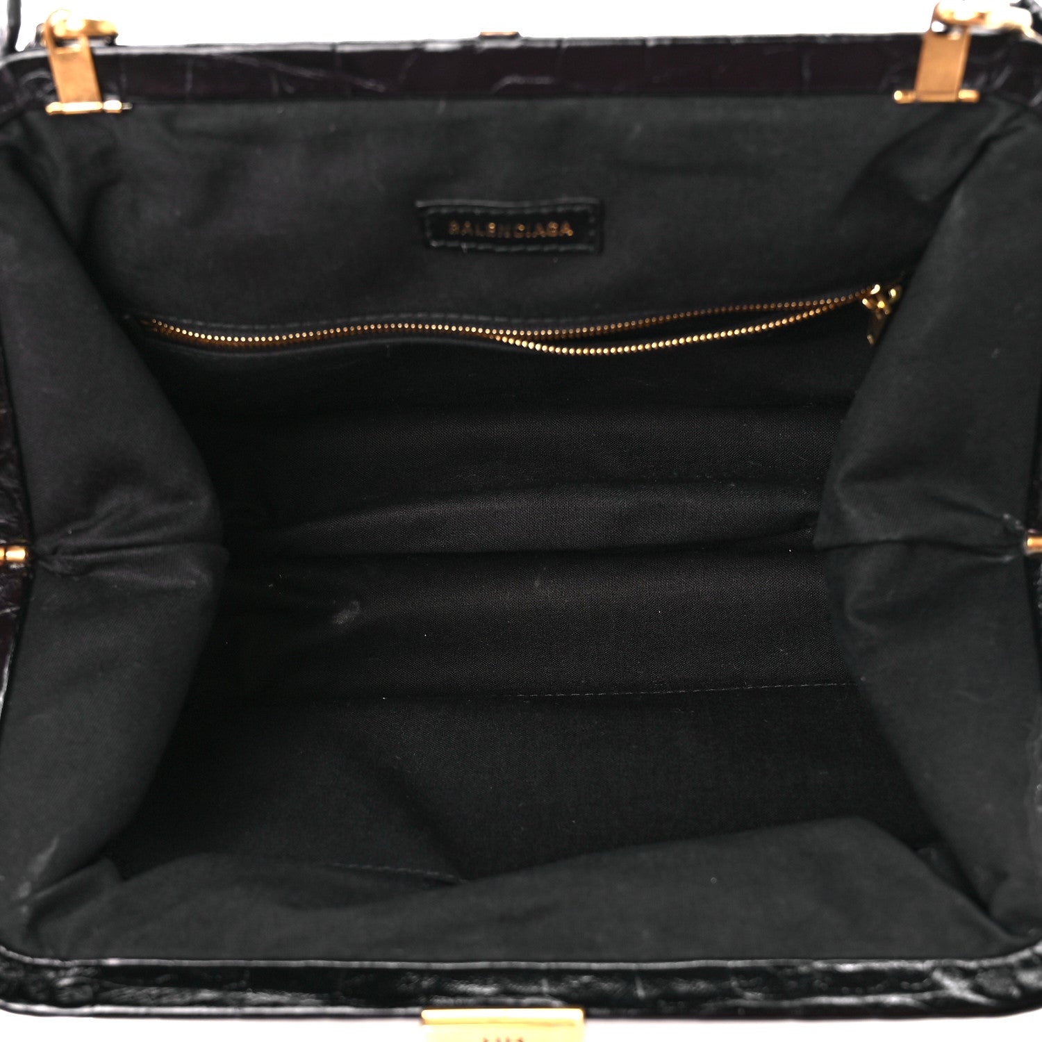 Balenciaga Shiny Supple Calfskin Logo Crocodile Embossed Cloud Crossbody Bag Black White 5 of 11