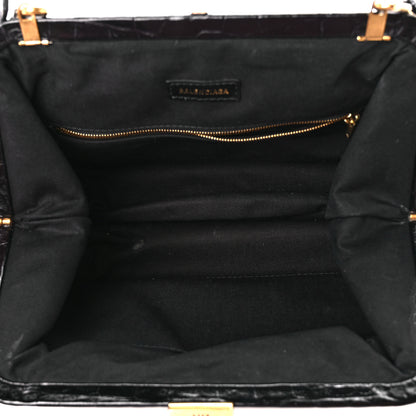 Balenciaga Shiny Supple Calfskin Logo Crocodile Embossed Cloud Crossbody Bag Black White 5 of 11