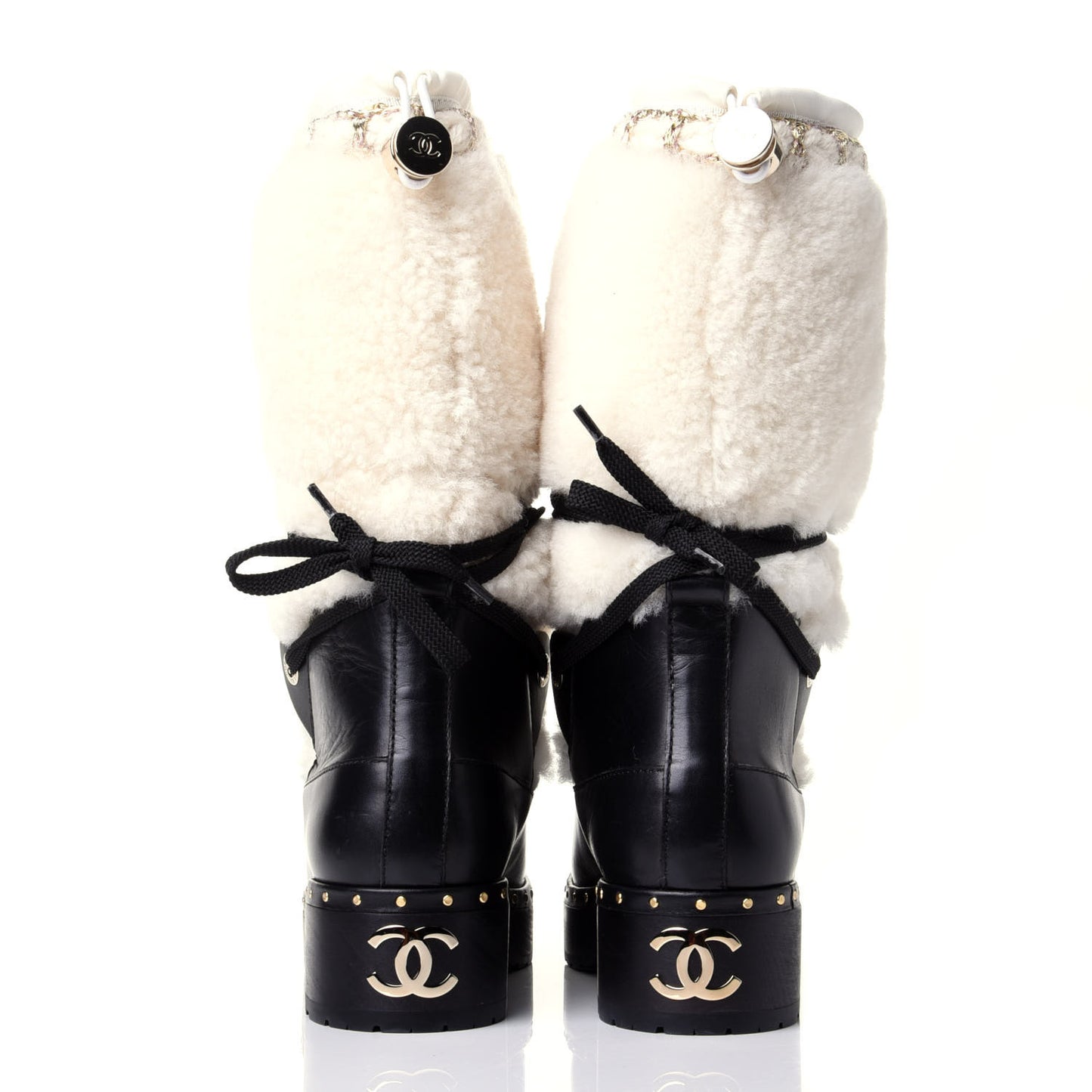 Shearling Chain Studded CC High Boot 37 Black