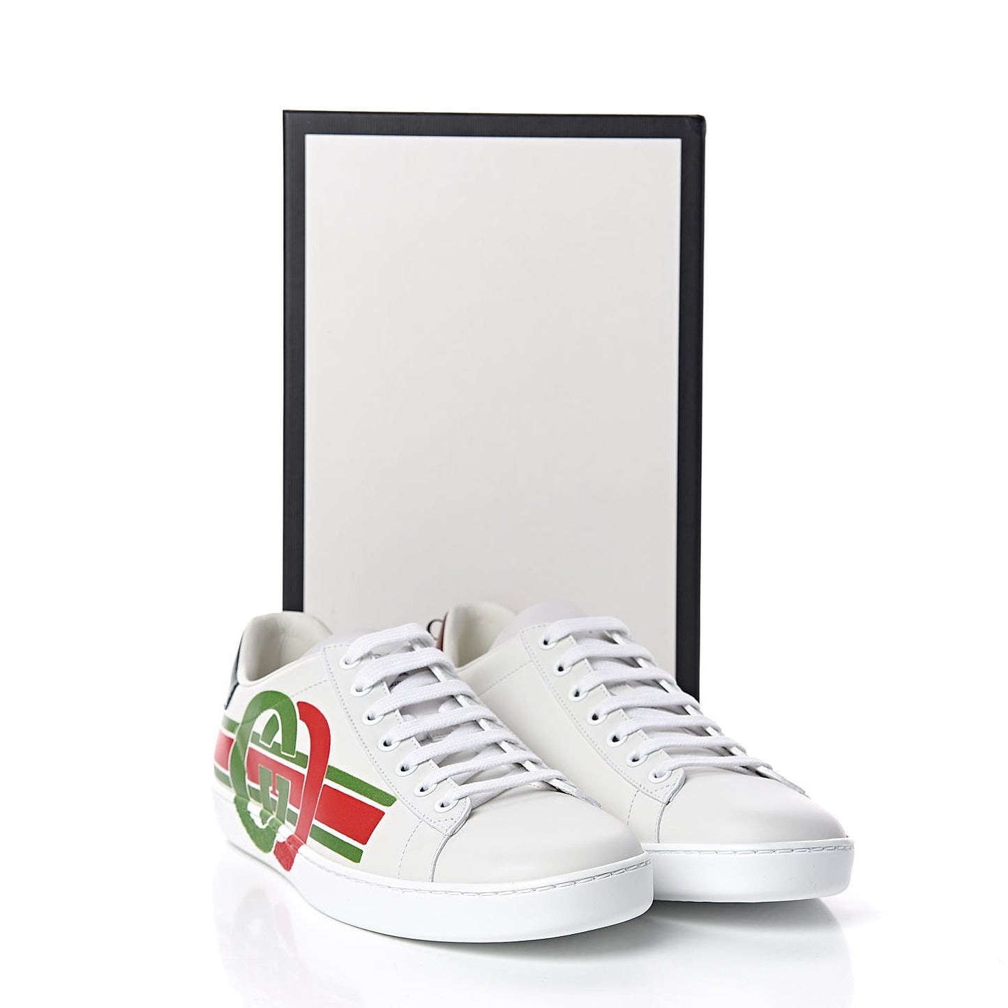 Calfskin Interlocking G Womens New Ace Sneakers 40 White Red Flame Green