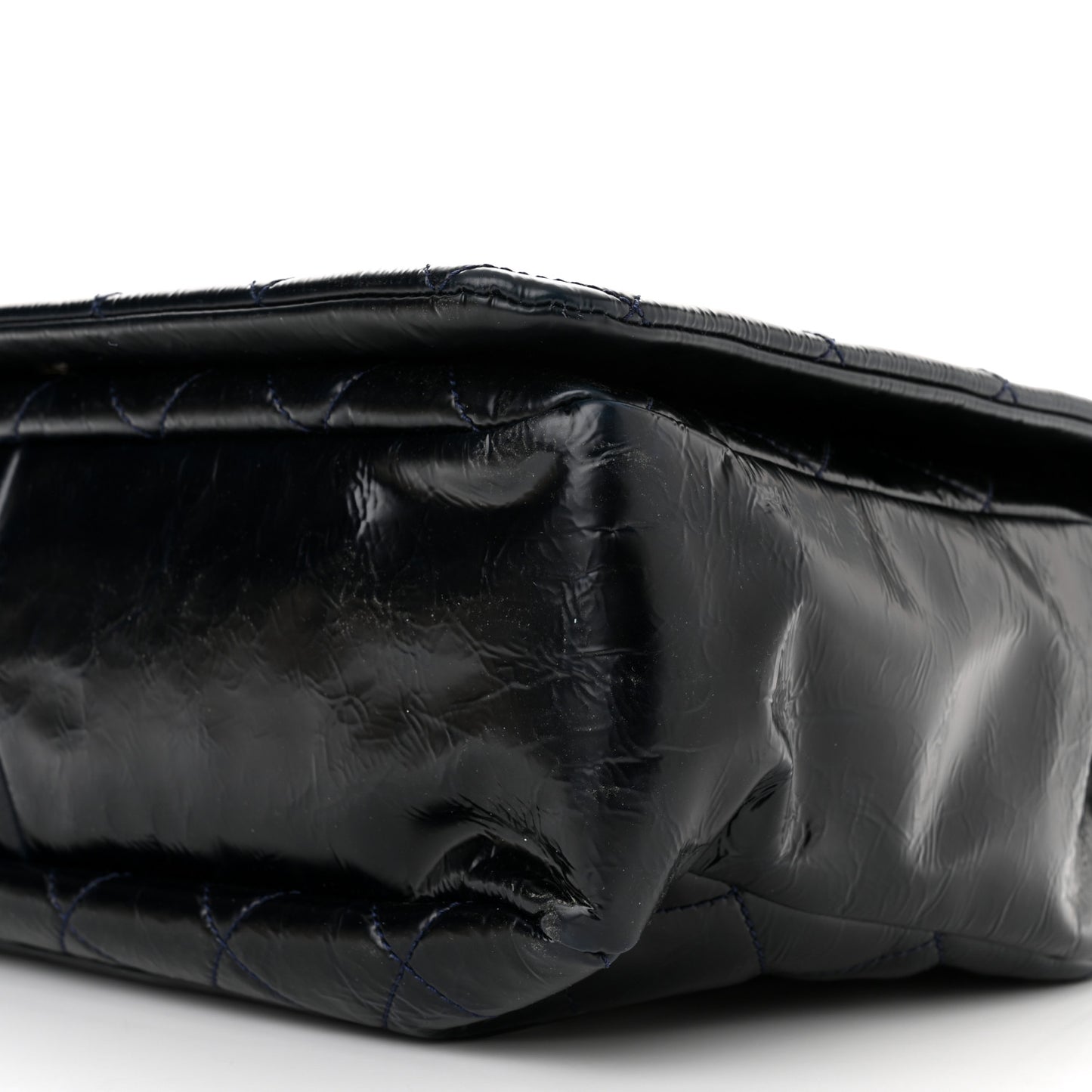 Glazed Calfskin Quilted CC XL Single Flap Navy