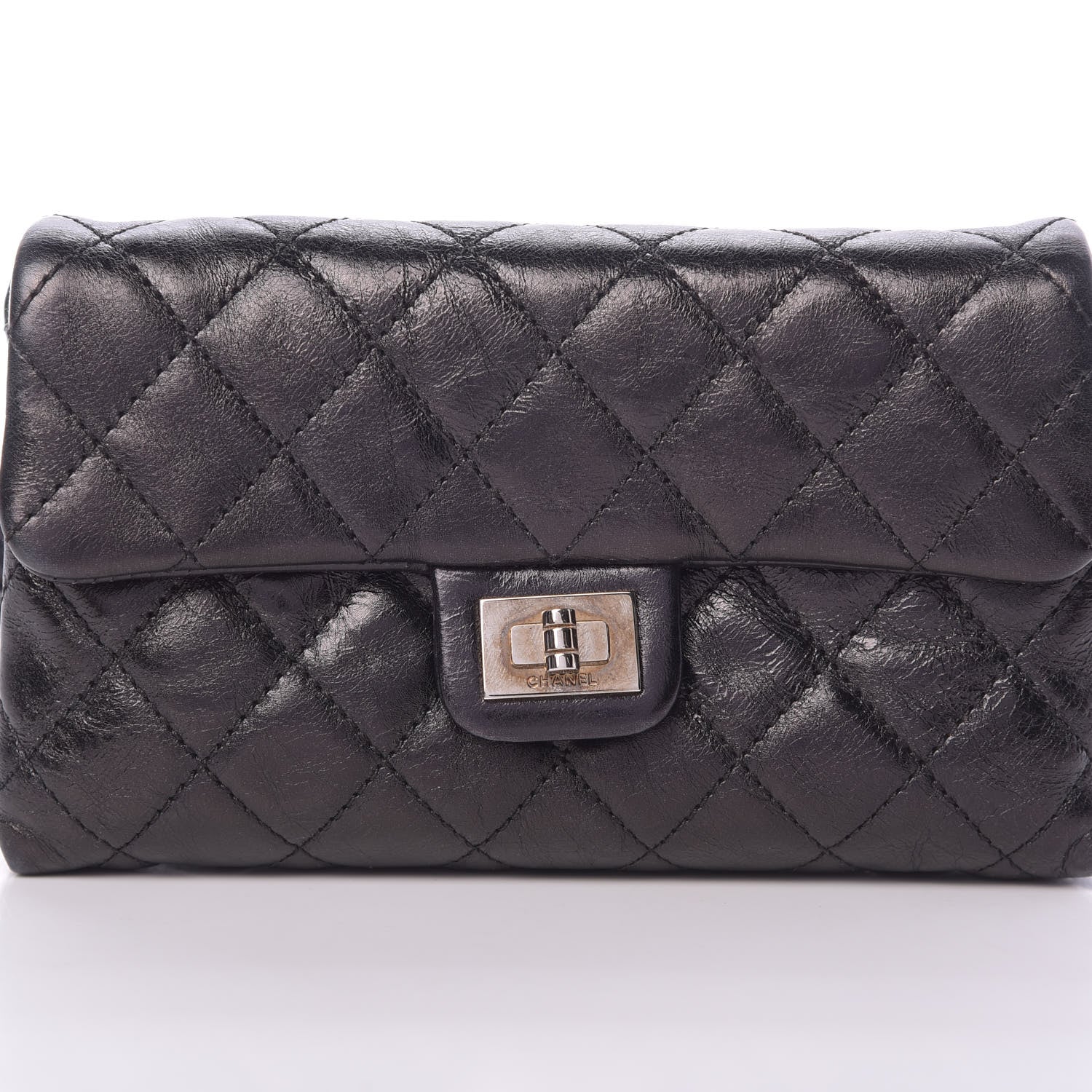 Chanel Aged Calfskin Quilted 2.55 Reissue Flap Belt Bag Clutch Black 7 of 10
