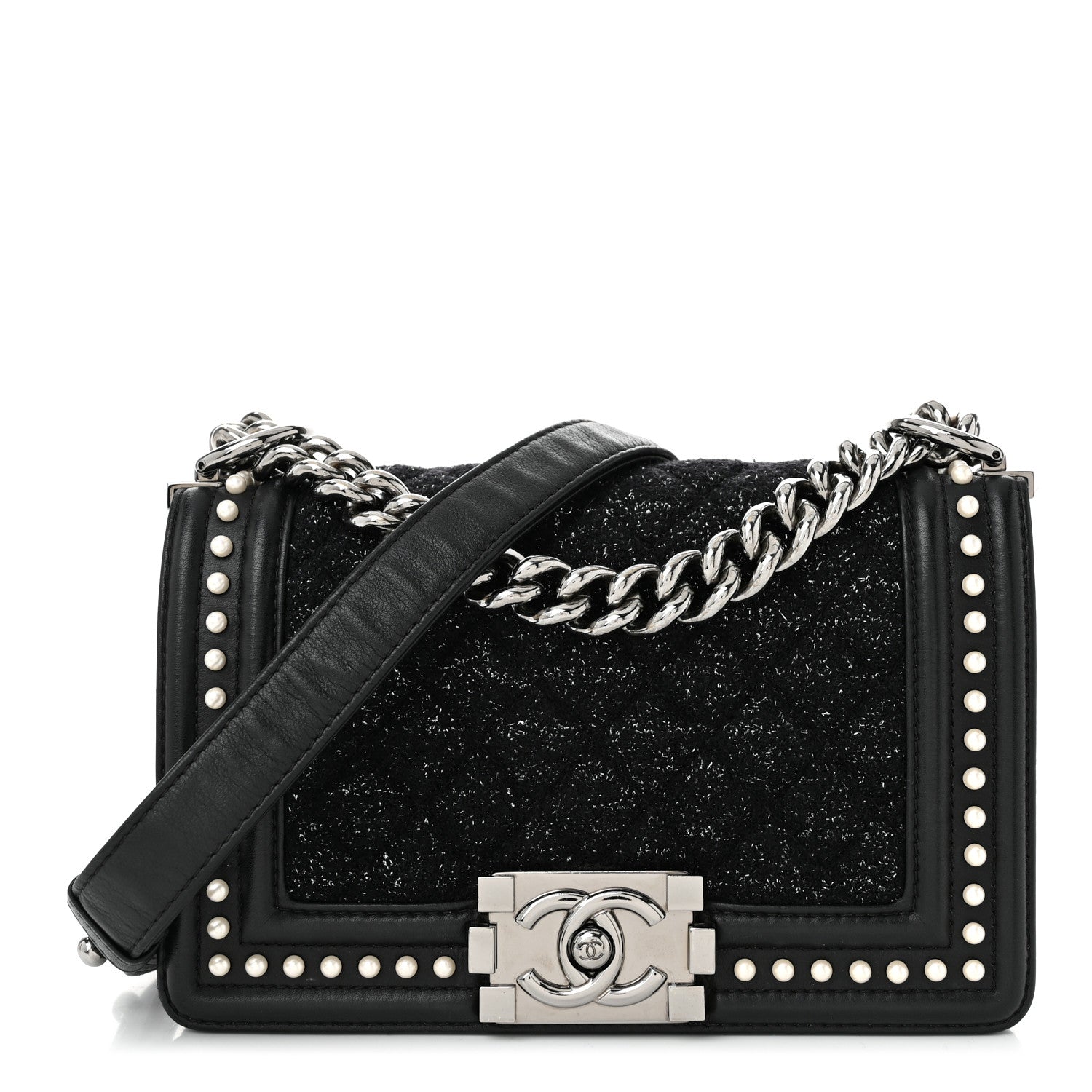 Chanel Calfskin Pearl Tweed Small Boy Flap Black 1 of 10
