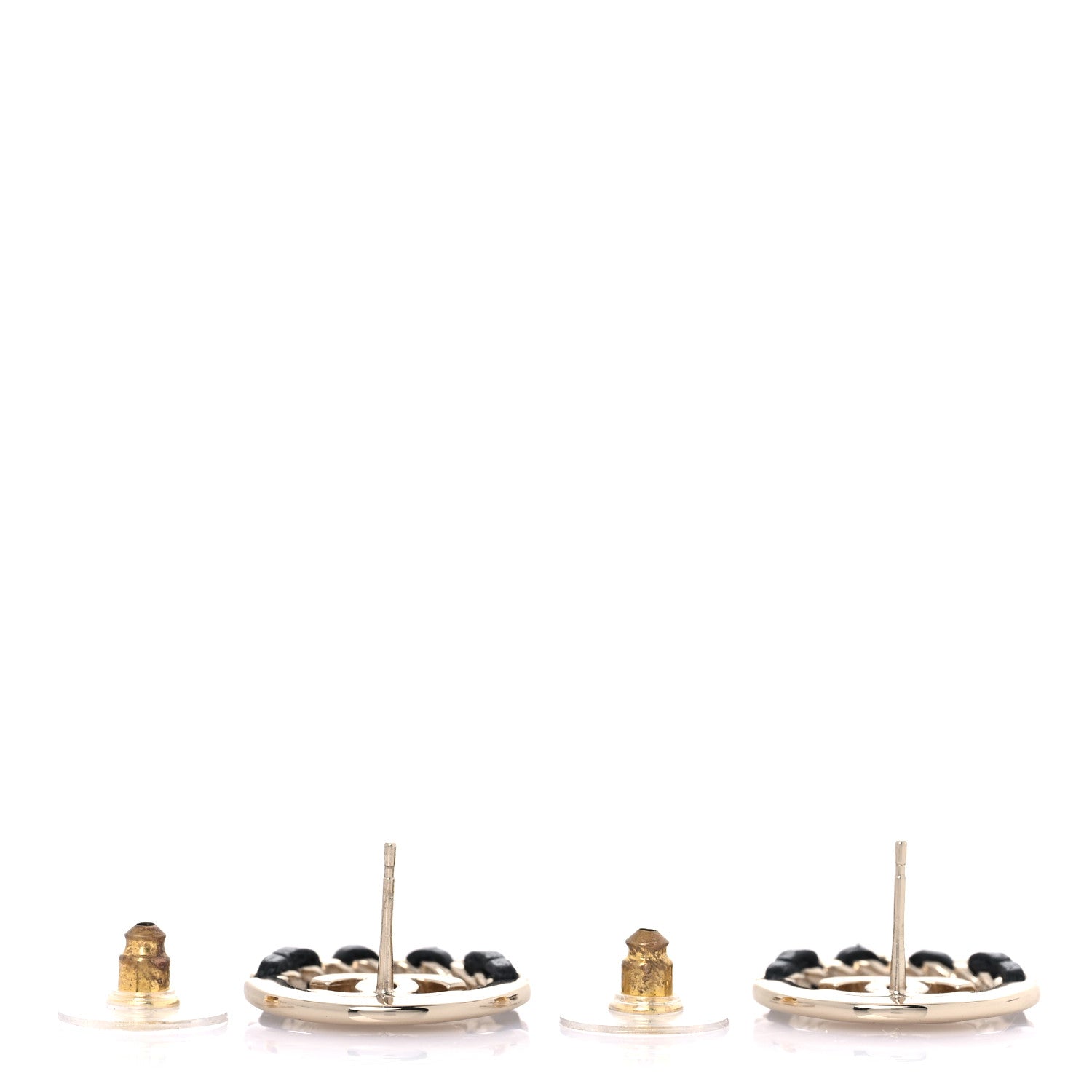 Chanel Lambskin Chain CC Round Earrings Gold Black 3 of 5