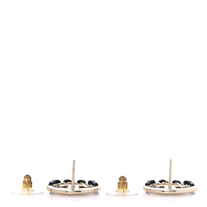 Chanel Lambskin Chain CC Round Earrings Gold Black 3 of 5