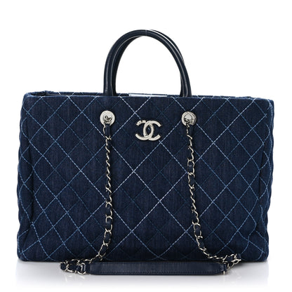 Chanel Denim Quilted Large Coco Handle Shopping Tote Blue 1 of 10