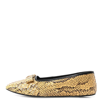 Gucci Snakeskin GG Bow Ballet Flats 38 Roccia 1 of 9