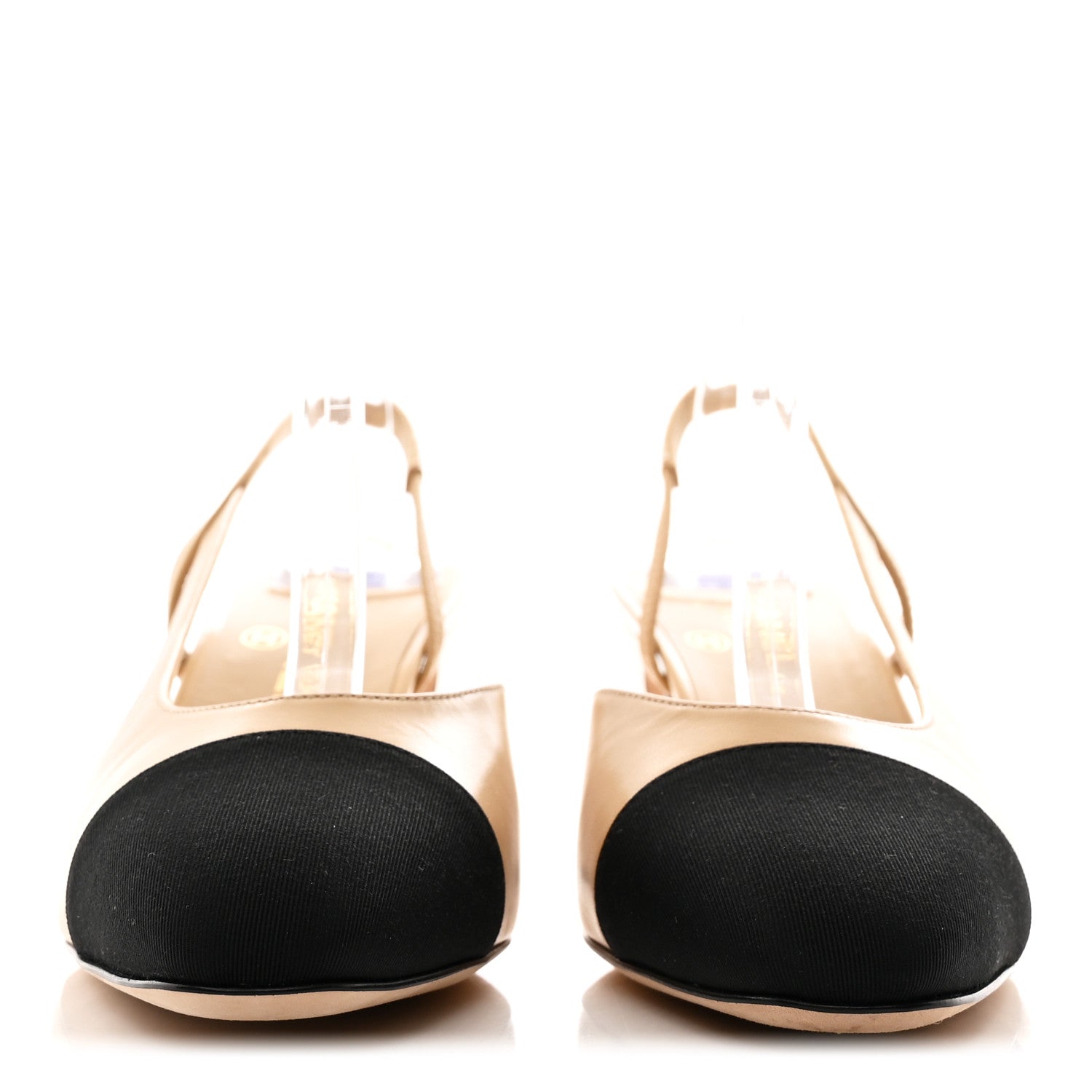 Chanel Goatskin Grosgrain Cap Toe CC Slingback Pumps 40 Beige Black 3 of 10
