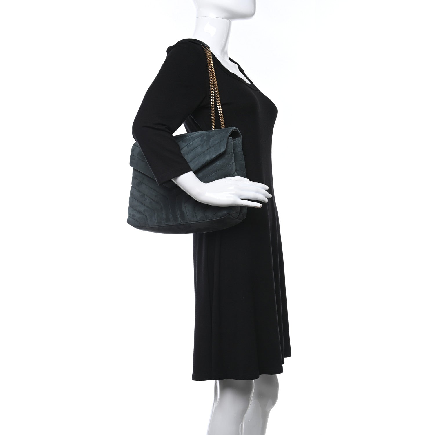Saint Laurent Suede Y Quilted Monogram Medium Loulou Chain Satchel Deep Green 2 of 10