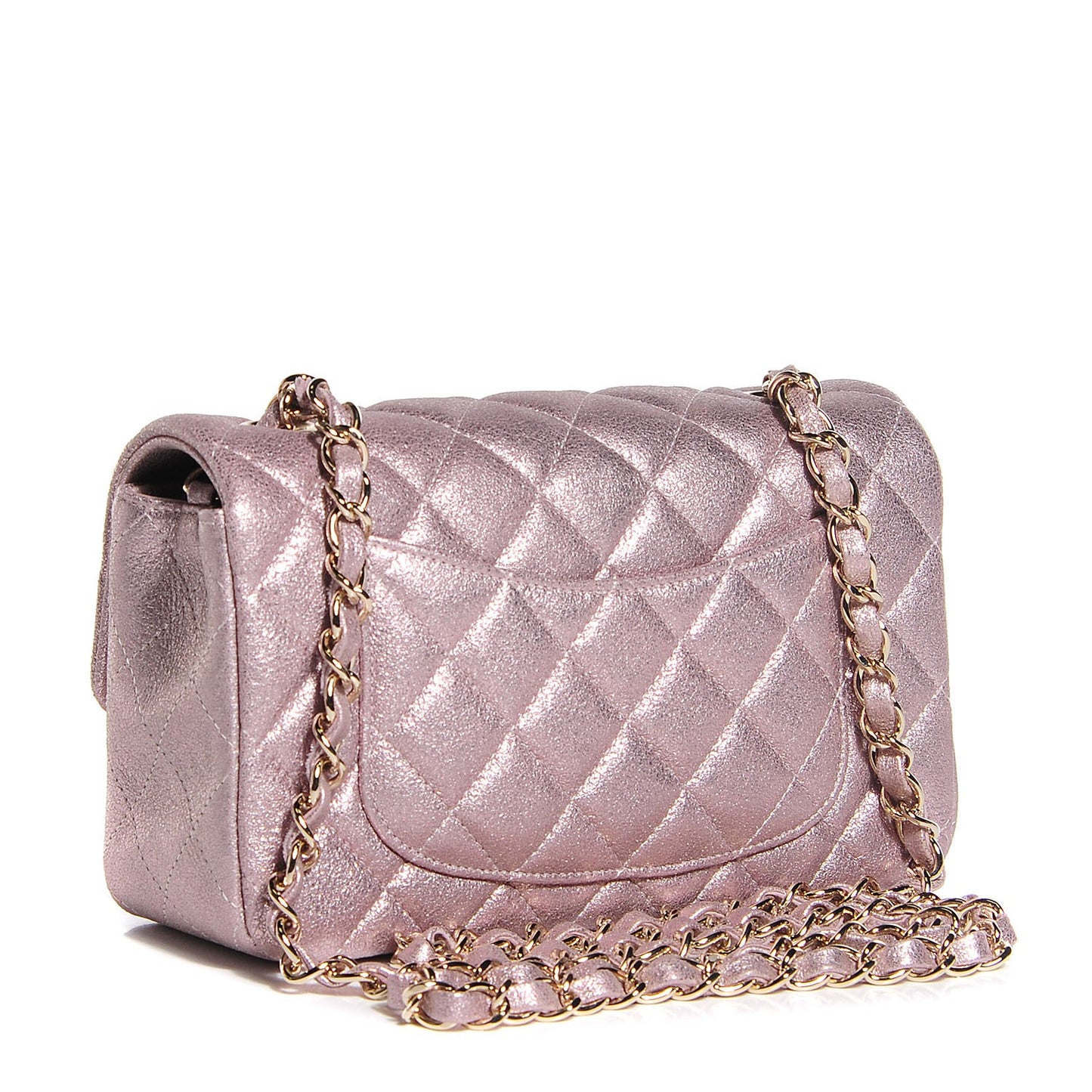 Metallic Goatskin Quilted Mini Rectangular Flap Pink