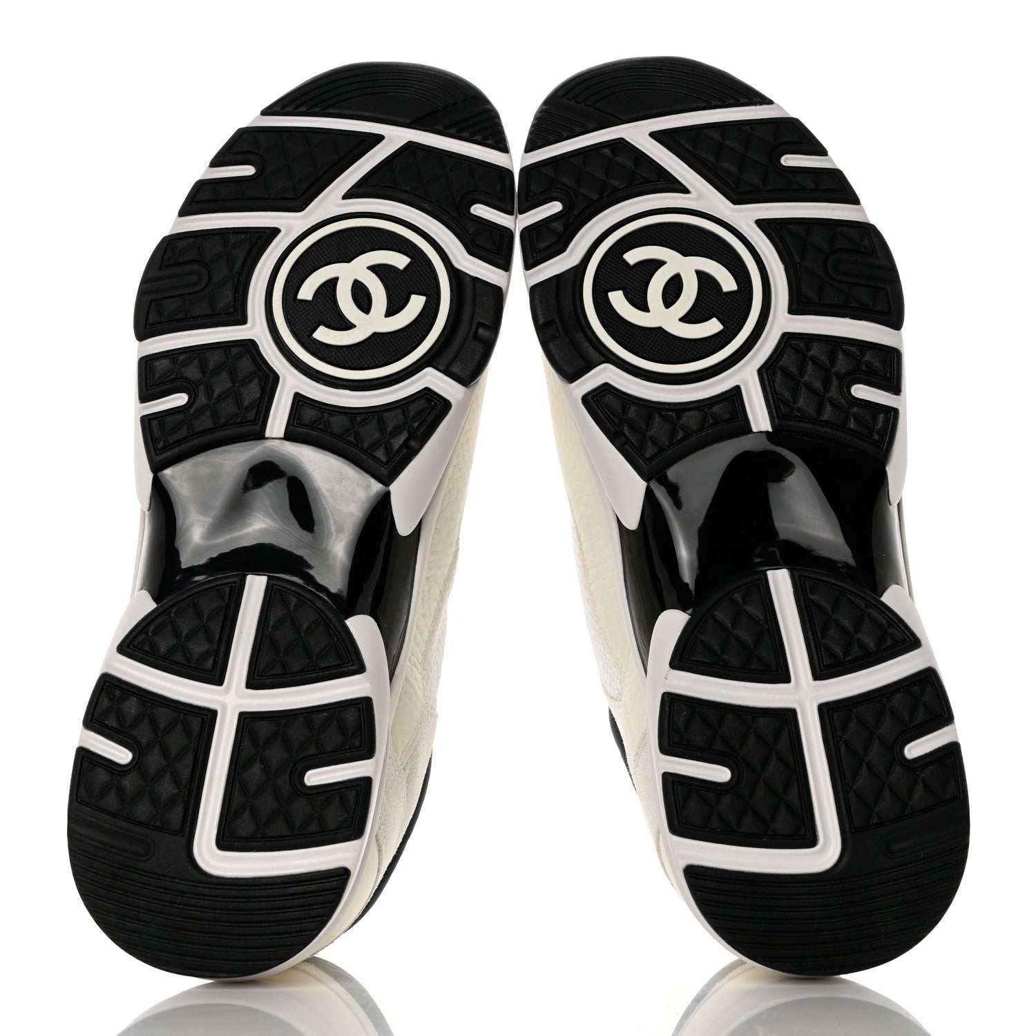 Chanel Mesh Suede Calfskin Grained Calfskin Womens CC Sneakers 40.5 White Black 5 of 9
