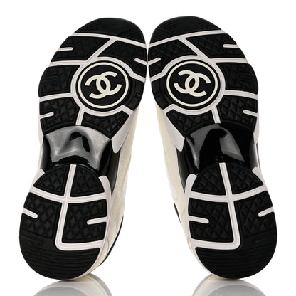 Chanel Mesh Suede Calfskin Grained Calfskin Womens CC Sneakers 40.5 White Black 5 of 9