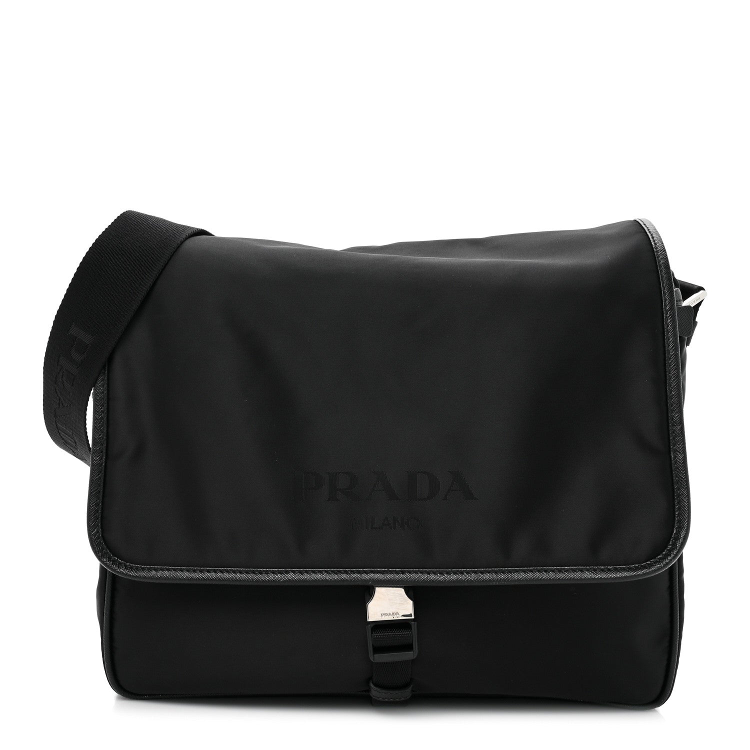 Prada Tessuto Nylon Saffiano Logo Messenger Bag Black 1 of 14