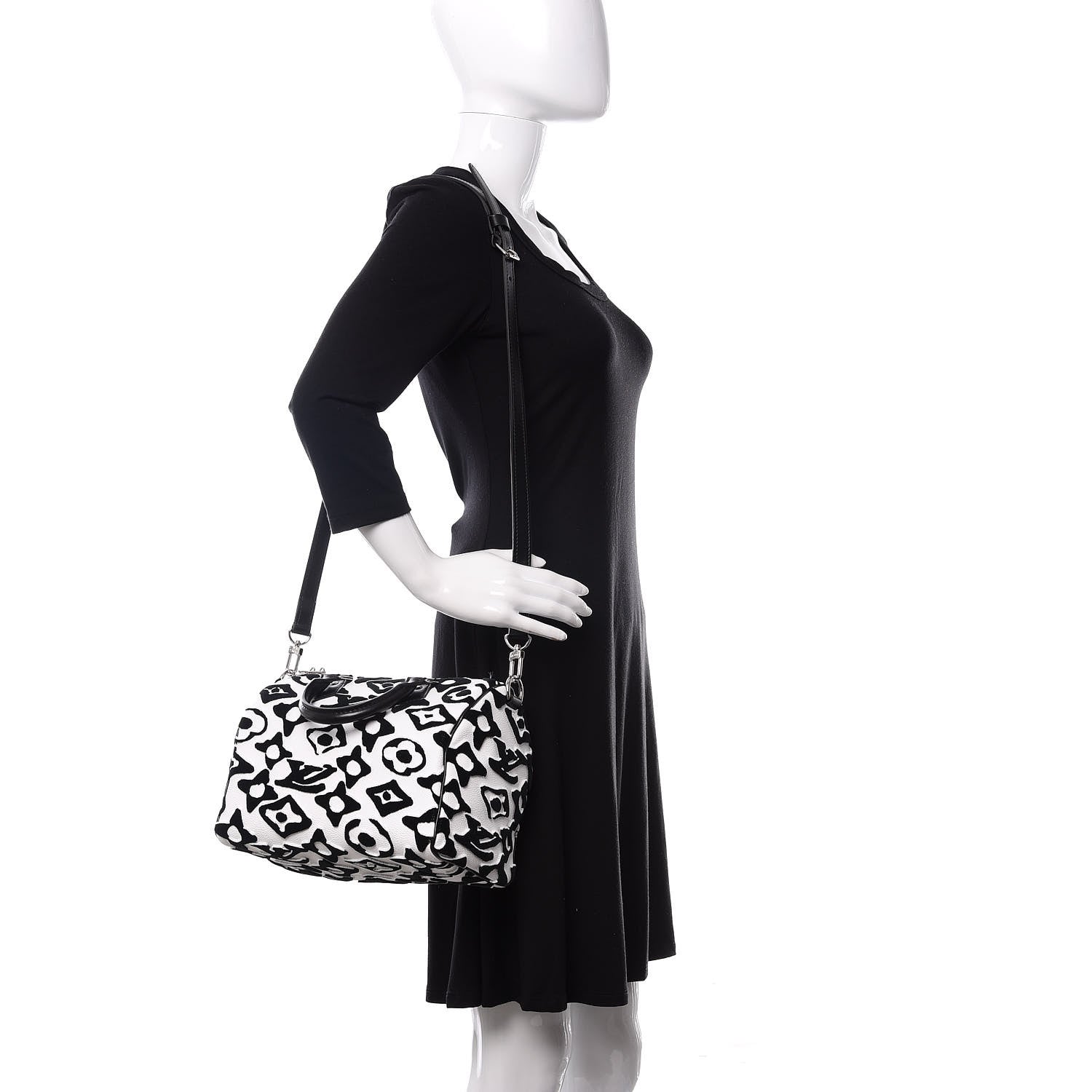 Louis Vuitton X UF Tufted Monogram Speedy Bandouliere 25 White Black 2 of 12