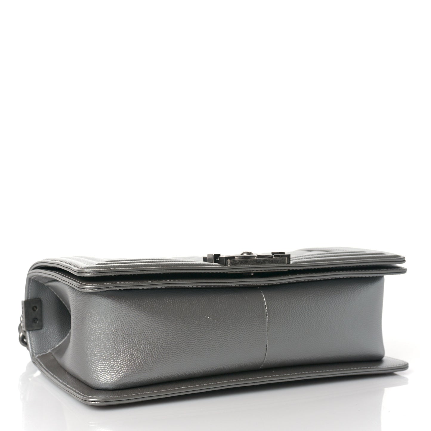 Metallic Caviar Quilted Medium Boy Flap Silver