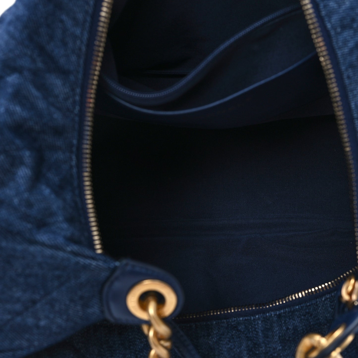 Washed Denim Quilted Cargo Maxi Hobo Dark Blue