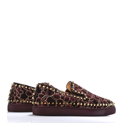 Christian Louboutin Mesh Guipure Womens Pik Boat Flats 37 Burgundy 4 of 7