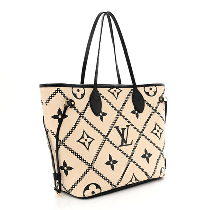 Louis Vuitton Empreinte Monogram Giant Broderies Neverfull MM Cream Black 4 of 12