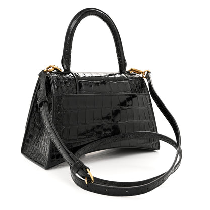 Balenciaga Shiny Calfskin Crocodile Embossed Small Hourglass Top Handle Bag Black 3 of 13