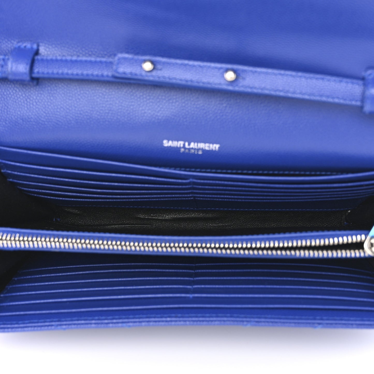 Grain De Poudre Matelasse Chevron Monogram Chain Wallet Blue Majorelle