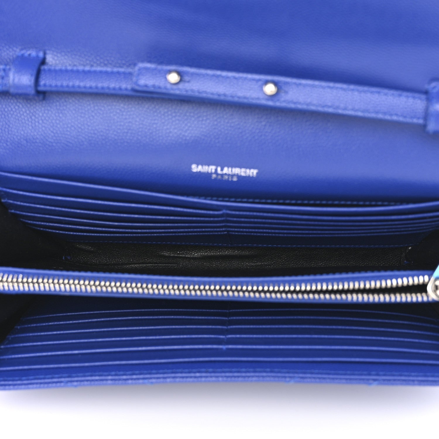 Saint Laurent Grain De Poudre Matelasse Chevron Monogram Chain Wallet Blue Majorelle 7 of 11