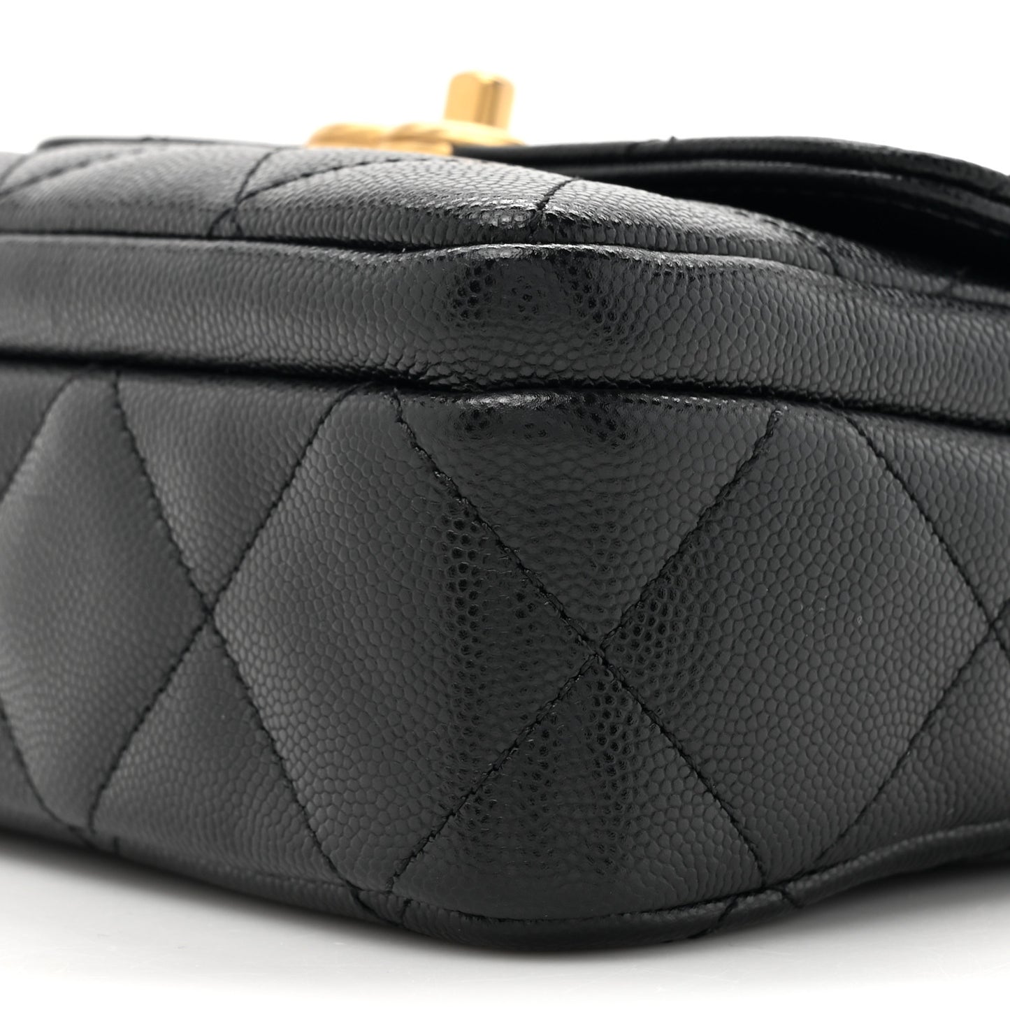 Shiny Caviar Quilted Mini Square Flap Black