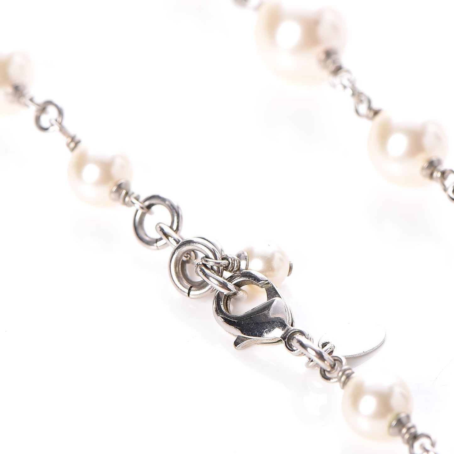 Crystal Pearl CC Long Necklace Silver