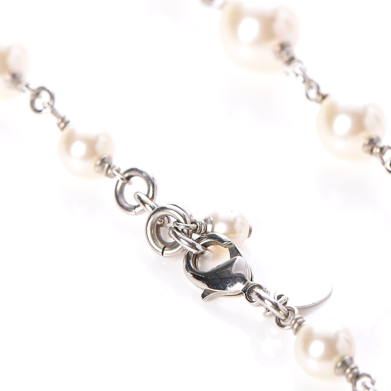 Chanel Crystal Pearl CC Long Necklace Silver 6 of 7