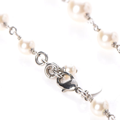 Chanel Crystal Pearl CC Long Necklace Silver 6 of 7