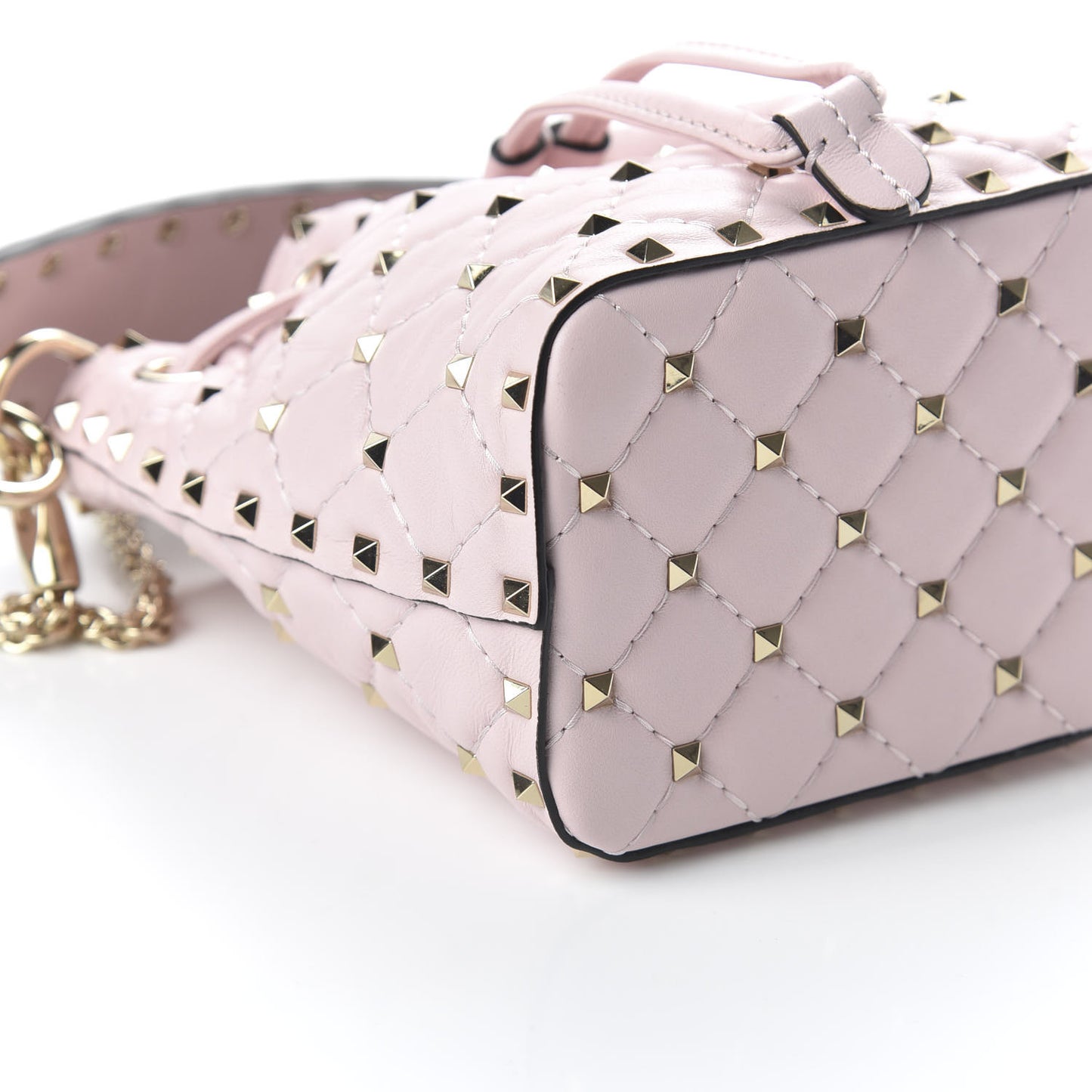 Nappa Mini Rockstud Spike Bucket Bag Rose Quartz