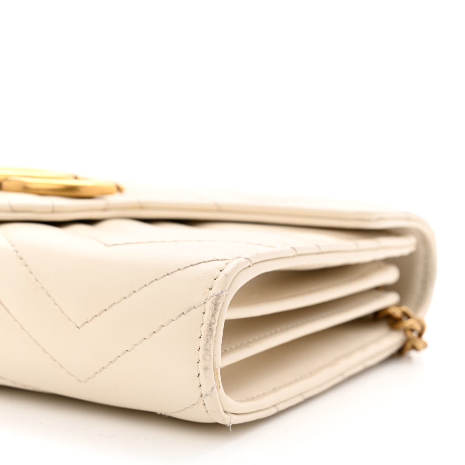 Gucci Calfskin Matelasse GG Marmont Chain Wallet Mystic White 10 of 13