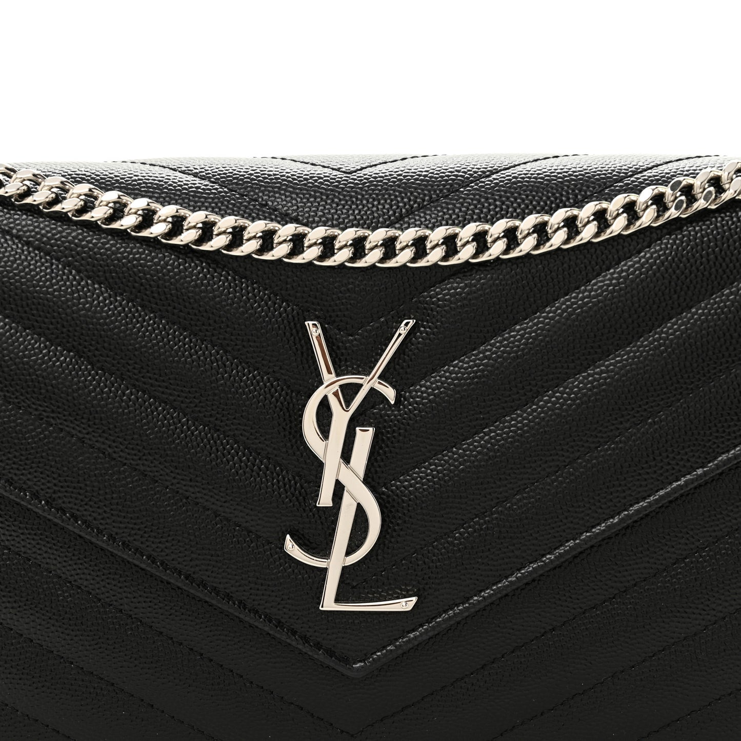 Grain De Poudre Matelasse Chevron Monogram Chain Wallet Black