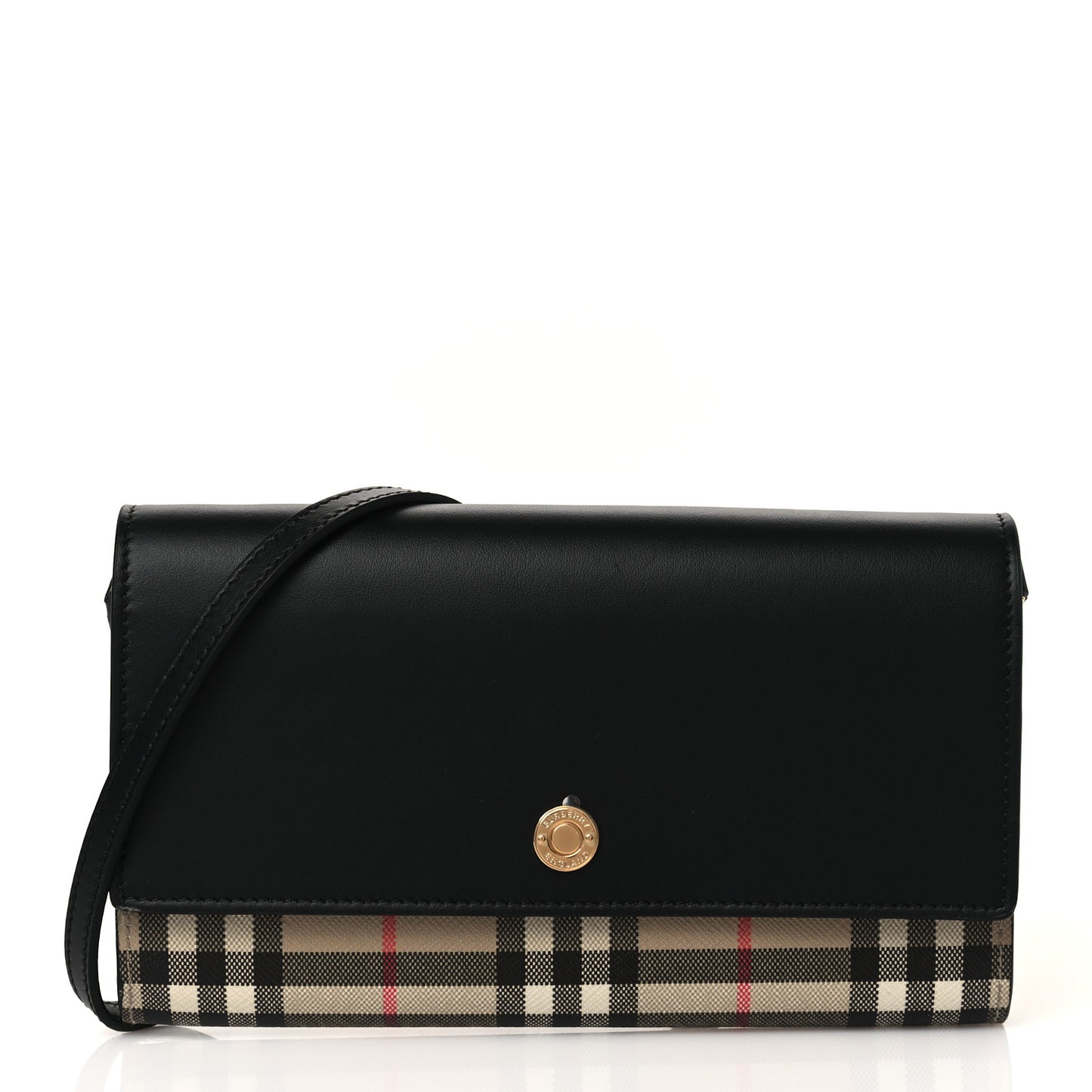 Calfskin Vintage Check Hannah Wallet with Detachable Strap Black