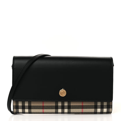 Burberry Calfskin Vintage Check Hannah Wallet with Detachable Strap Black 1 of 9