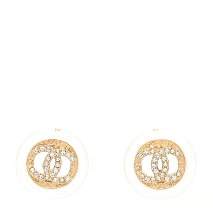 Chanel Resin Crystal CC Round Earrings Light Gold 1 of 4