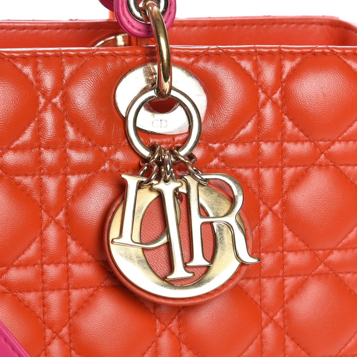 Lambskin Cannage Large Bi-Color Lady Dior Orange Fuchsia