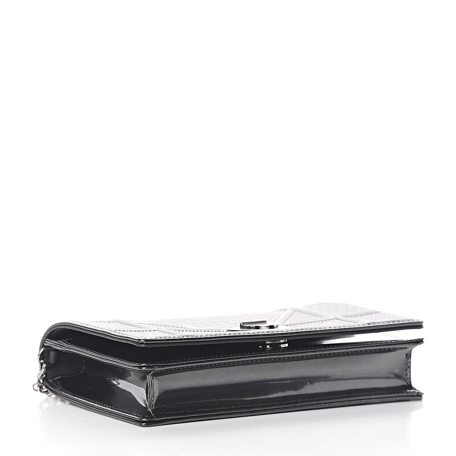 Christian Dior Metallic Patent Micro-Cannage Diorama Wallet on Chain Pouch Onyx Black 4 of 14