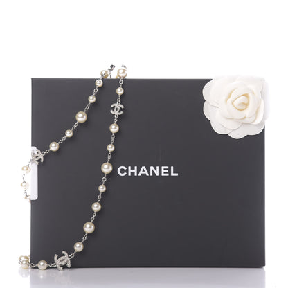 Chanel Crystal Pearl CC Long Necklace Silver 6 of 6