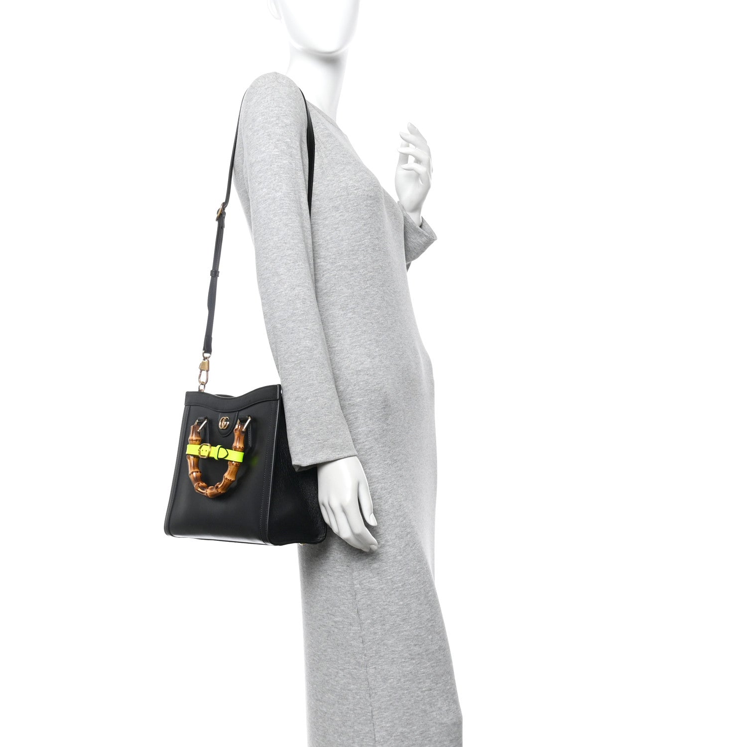 Gucci Calfskin Small Diana Tote Bag Black Yellow Fluo 2 of 11