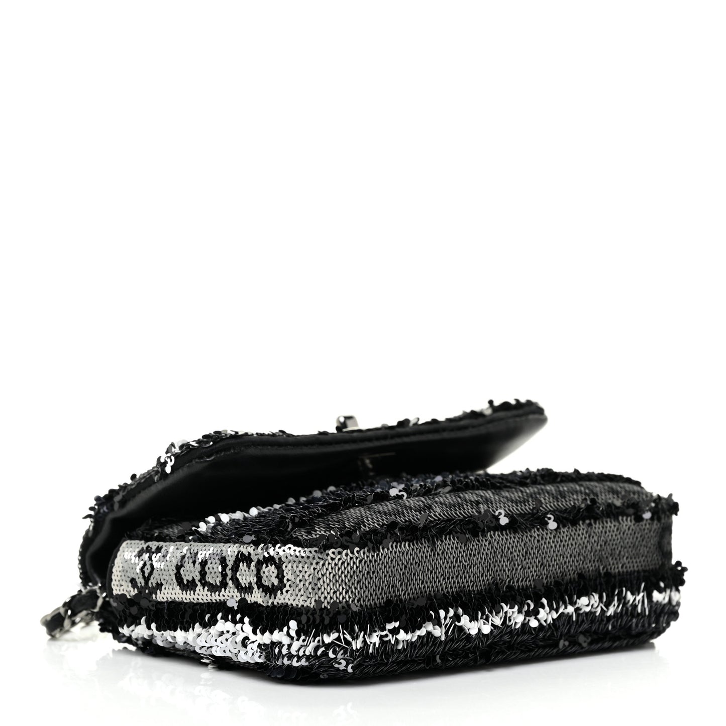 Sequin COCO Clutch With Chain Black Silver