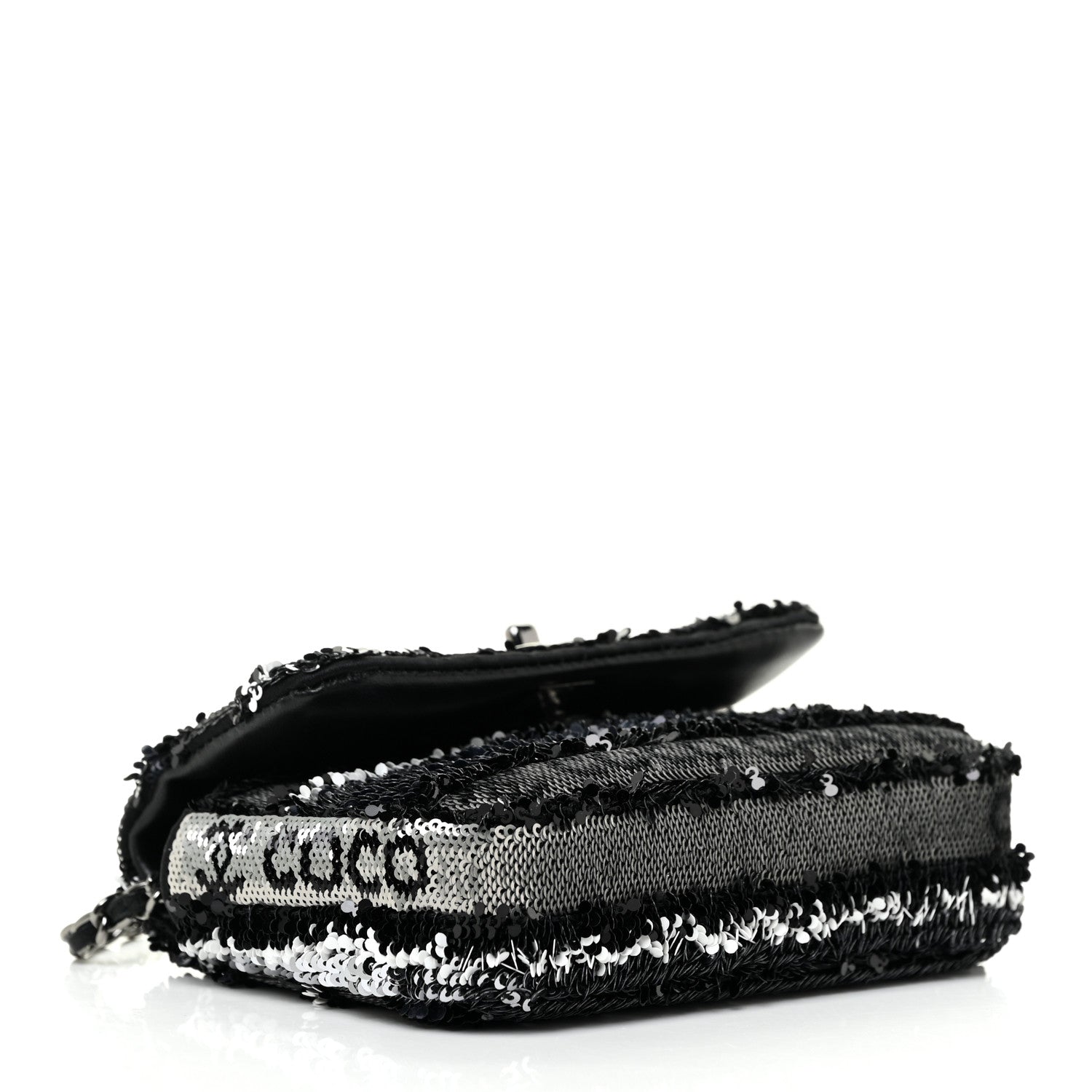 Chanel Sequin COCO Clutch With Chain Black Silver 3 of 13