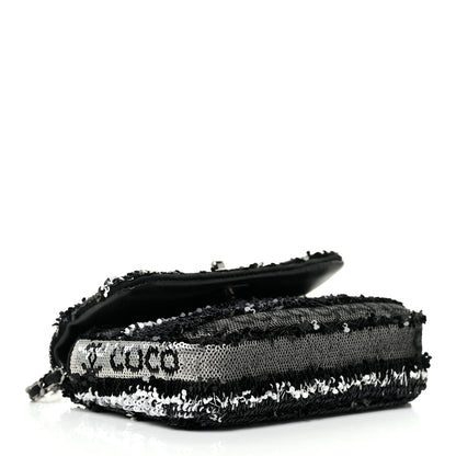 Chanel Sequin COCO Clutch With Chain Black Silver 3 of 13