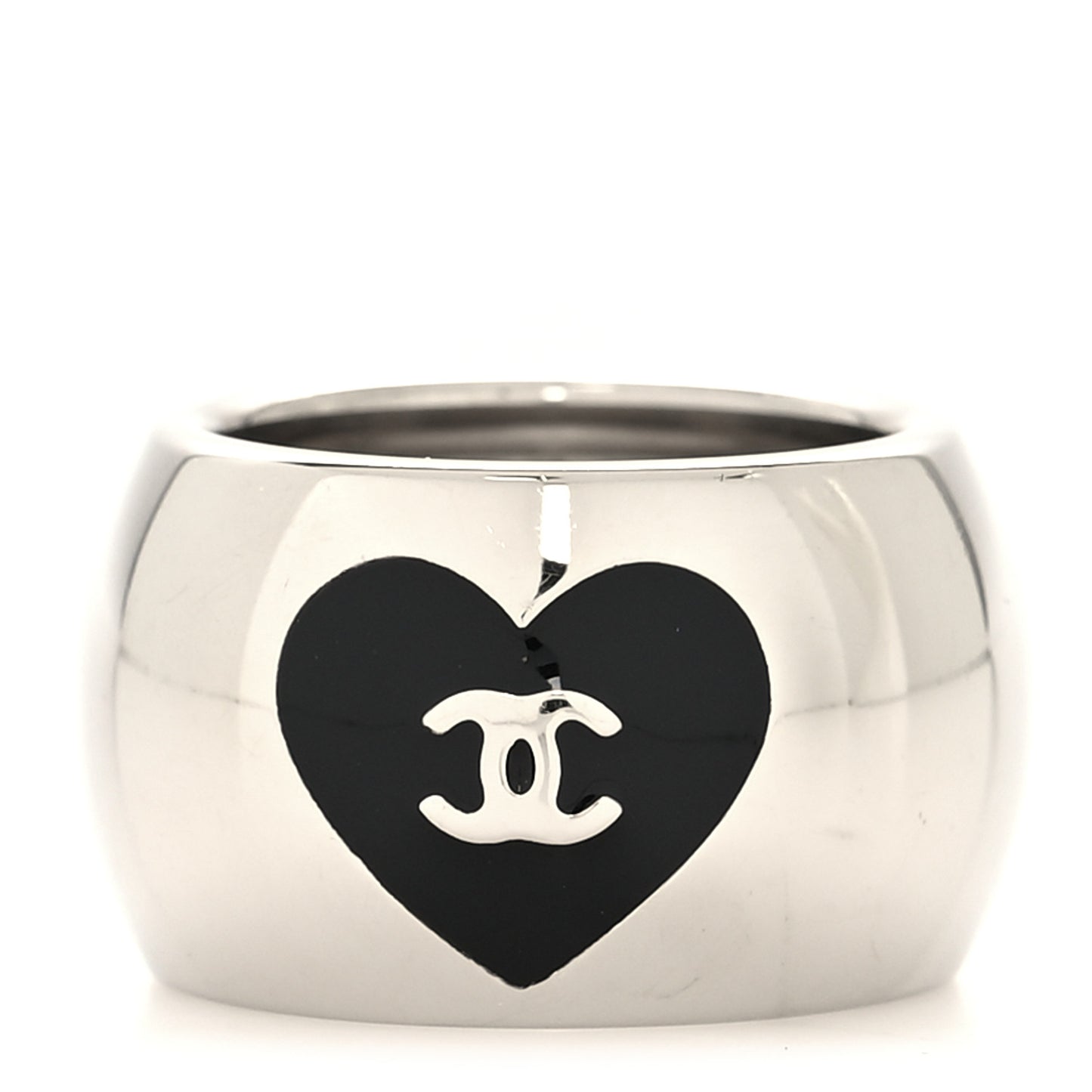 CC Heart Ring 54 6.75 Silver Black