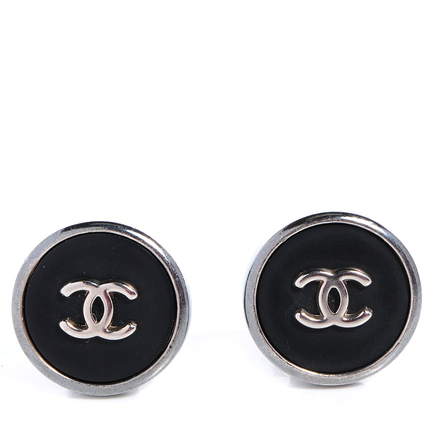 Enamel CC Clip On Earrings Black Silver