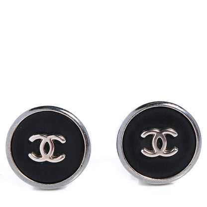 Chanel Enamel CC Clip On Earrings Black Silver 1 of 5