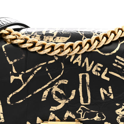 Chanel Calfskin Crocodile Embossed Graffiti Cocodile Medium Boy Flap Black 8 of 11