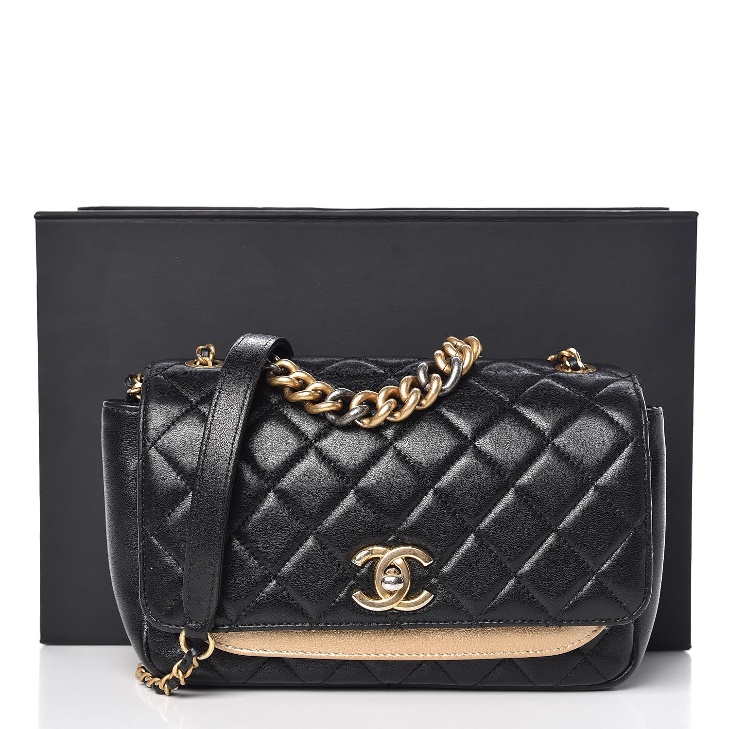 Chanel Lambskin Calfskin Quilted Private Affair Flap Black Gold 8 of 8