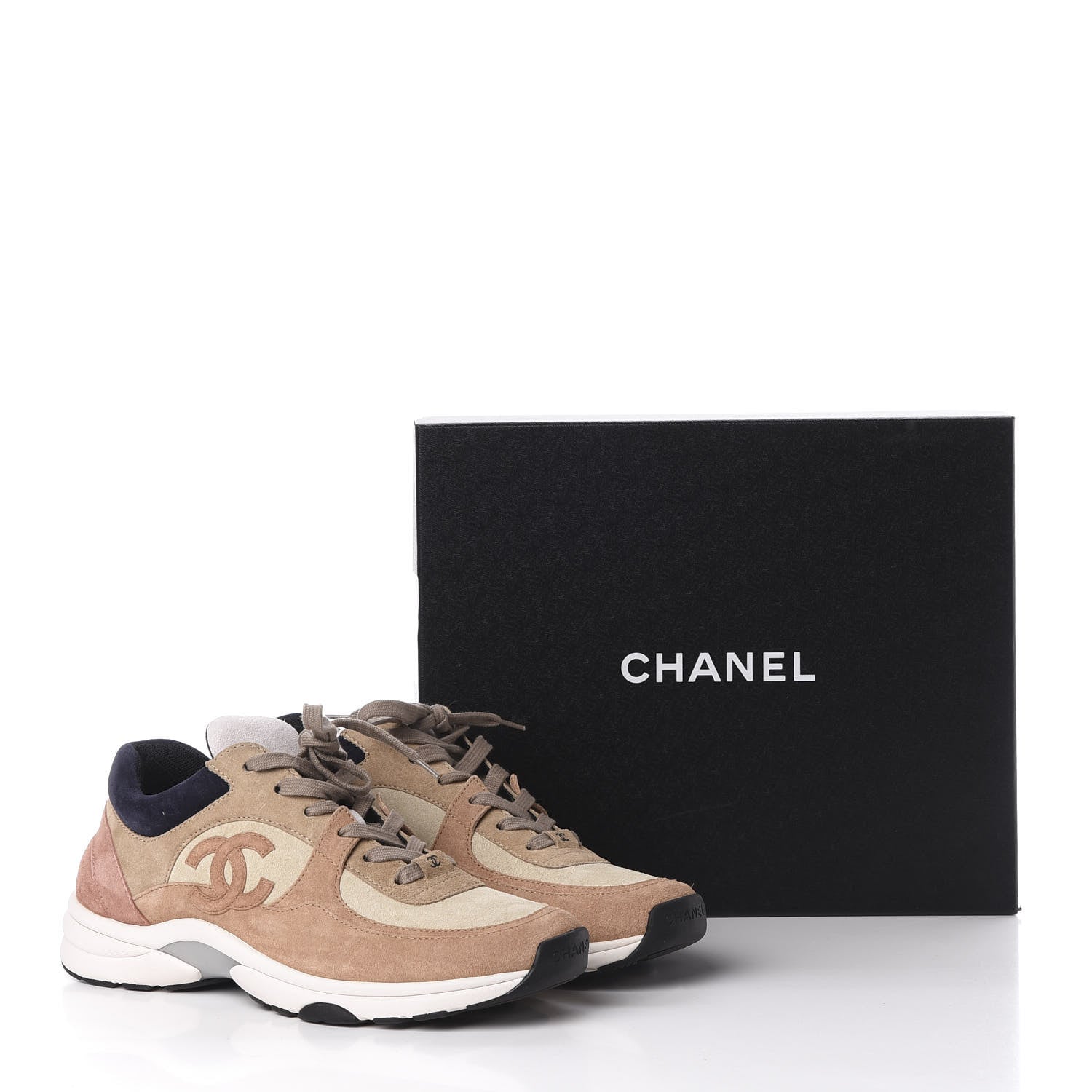 Chanel Nylon Lambskin Suede Calfskin CC Sneakers 40.5 Tan 10 of 10
