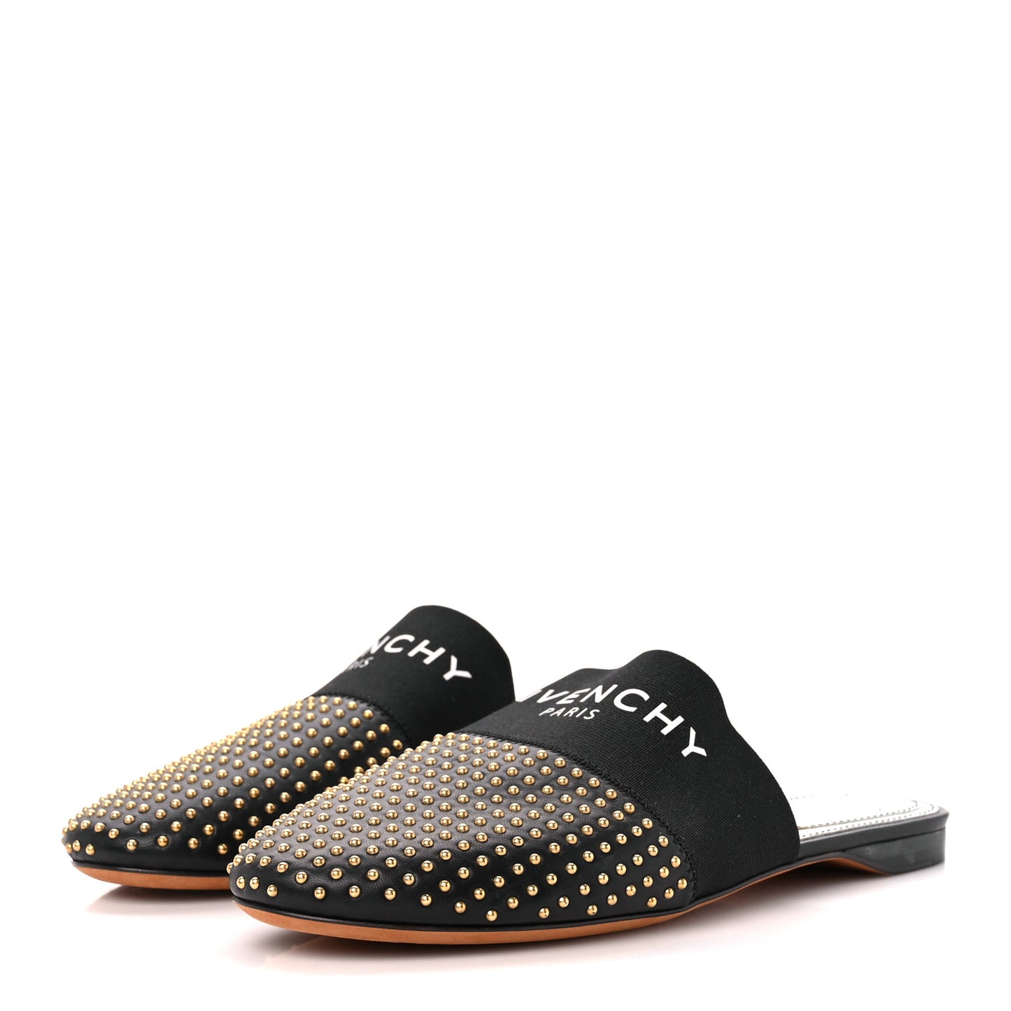 Calfskin Studded Bedford Logo Mule Slides 36 Black